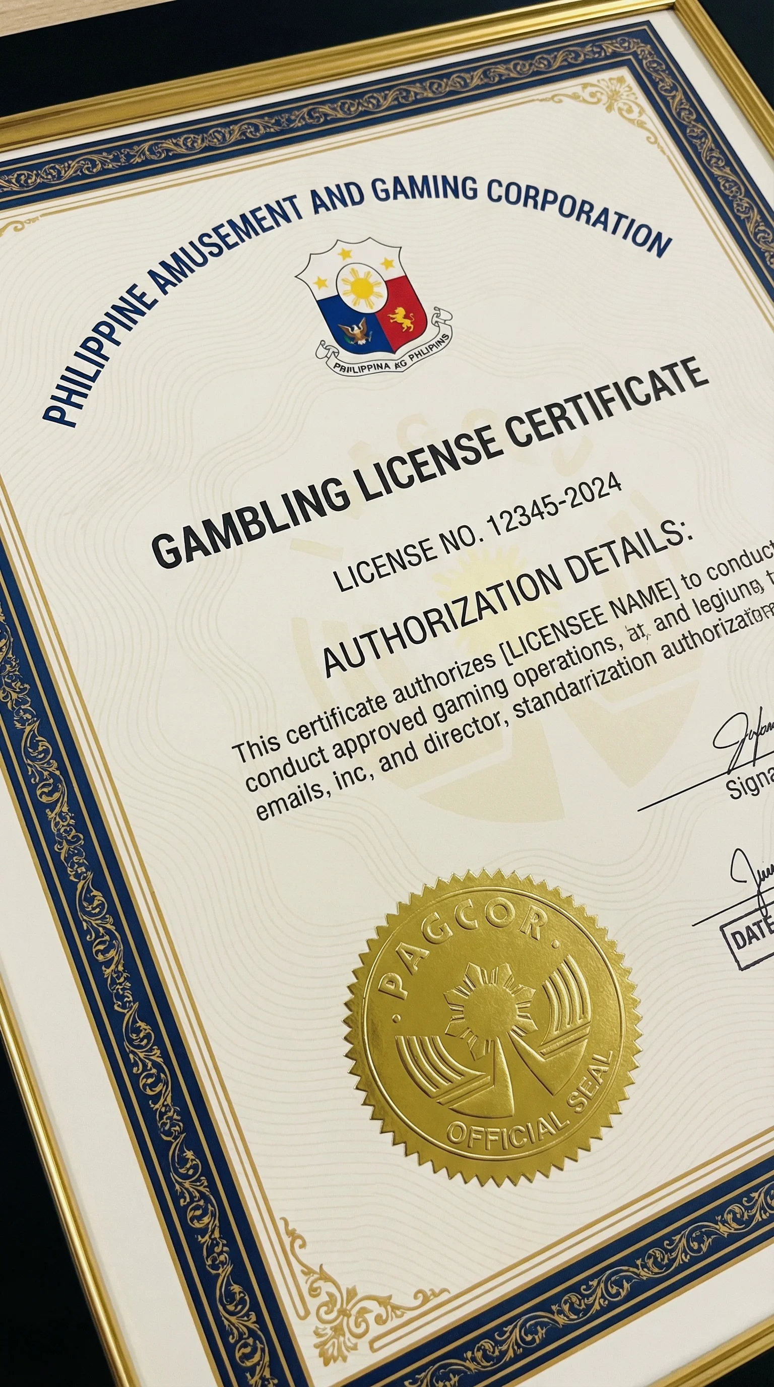 菲律宾PAGCOR博彩牌照证书 - 星空体育授权